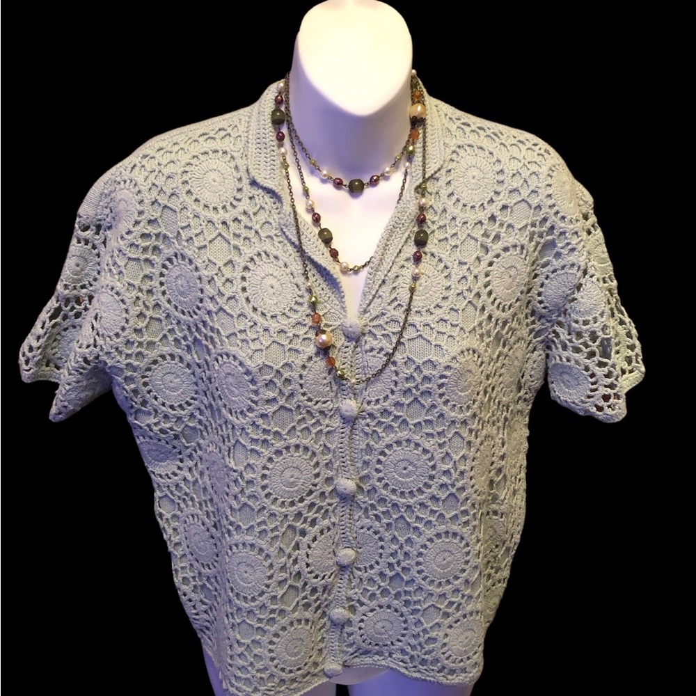 Shenanigans mint green knitted by hand, size large cardigan